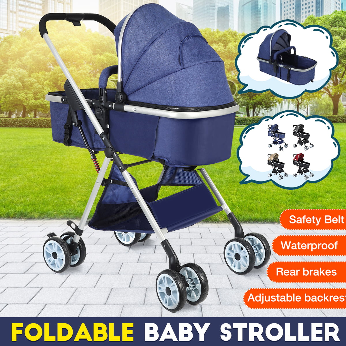 Luxury 3 in 1 Foldable Baby Stroller High View Pram Pushchair Bassinet&Car Seat 