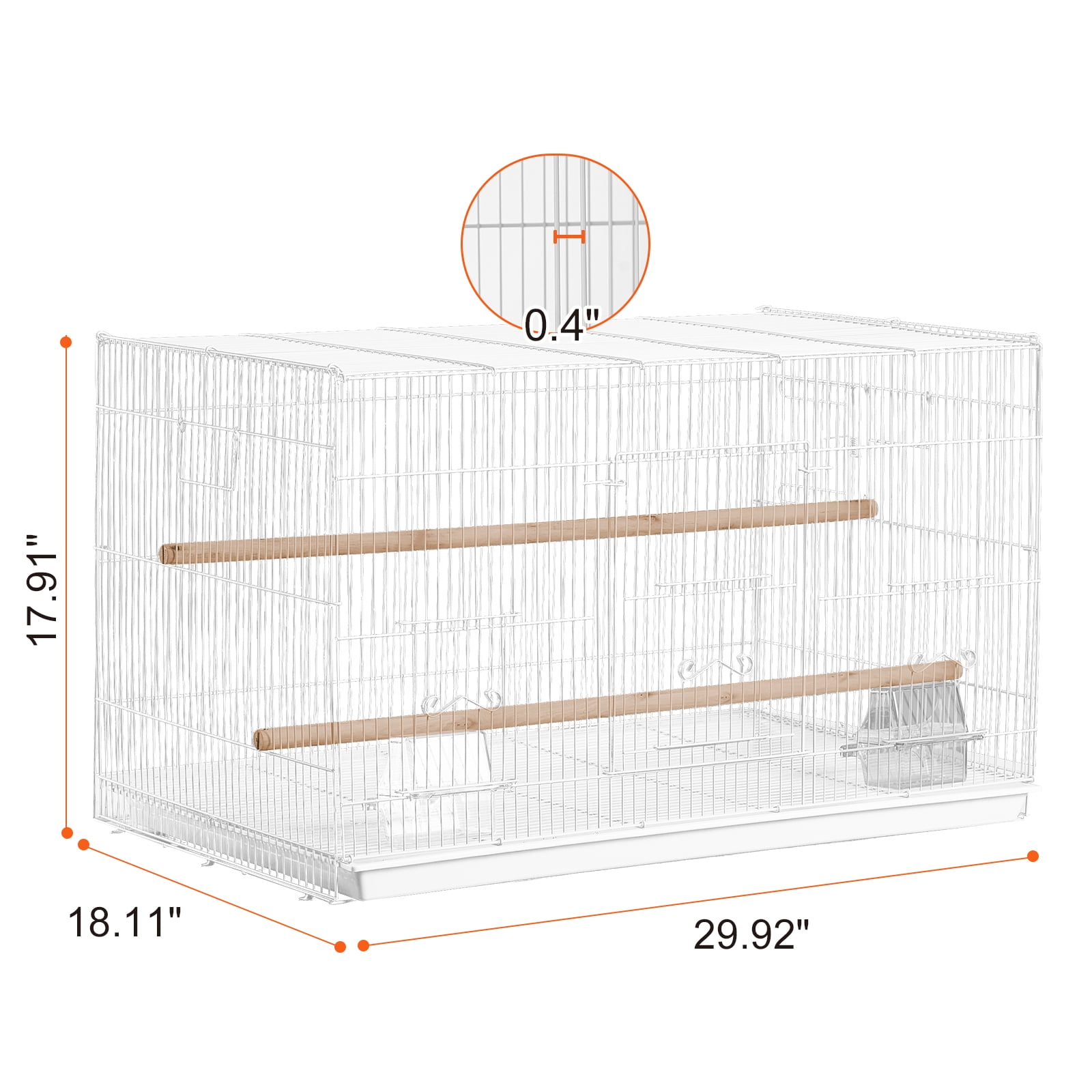KFFKFF 30"x18" White Bird Cage, Compact Metal Parakeet Enclosure with Perches & Food Containers for Small Birds