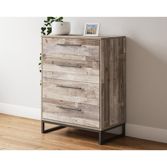 Signature Design by Ashley Neilsville Industrial 4 Drawer Chest of Drawers, Whitewash