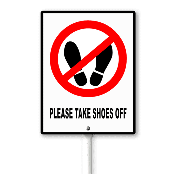 Eveokoki Please Take Shoes Off Yard Sign with Stake 8x12inch Rustproof Outdoor Aluminum Sign for Yard Garden Lawn Street Outdoor