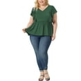 thumbnail image 2 of Agnes Orinda Women's Plus Size Valentines Day Tops V Neck Ruffle Sleeve Pleated Peplum Blouse 3X Green, 2 of 5