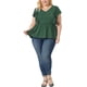 thumbnail image 2 of Blusa de peplum plisada con mangas acampanadas y escote en V para mujeres de tallas grandes Agnes Orinda 3X Verde, 2 of 5