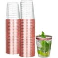 thumbnail image 1 of 50 tazas Reutilizables, vasos transparentes, vaso Reutilizable con borde para cumpleaños, bodas, fiestas, elegantes tazas para vino, café, cóctel (Oro rosa-50PCS), 1 of 4