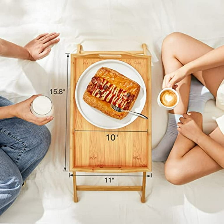 Bed Tray Table for Eating Bamboo Breakfast Food Table with Folding Legs  Stable