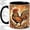 Black, variant on Retro Rooster Floral Coffee Mug, Rooster Mug, Morning Tea Cup for Home, Orange Farm Bird with Sunburst Rays and Ornamental Leaves, Vintage Farmhouse Art, Country Kitchen Lover