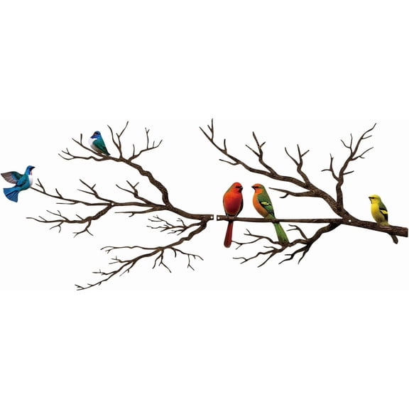 Metal Birds Wall Art, Metal Vivid Birds on Branch Silhouette Wall Decor Black Leaves with Bird Outdoor Hanging Wall Sculpture for Home Balcony Garden (Vintage Color, Large)