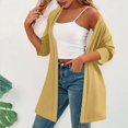 thumbnail image 7 of Htigea Women's Cardigans Half Sleeve Open Front Blouse Tops Solid Casual Lightweight Cardigan Yellow L, 7 of 7