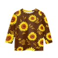 thumbnail image 4 of Girls Cute Summer Tops Size 10-12 Soft Casual 3/4 Sleeve Crew Neck Girls Shirts Funny Daisy Printed T-Shirts Girls Clothes Blouse T-Shirt Saffron 11-12 Years, 4 of 5