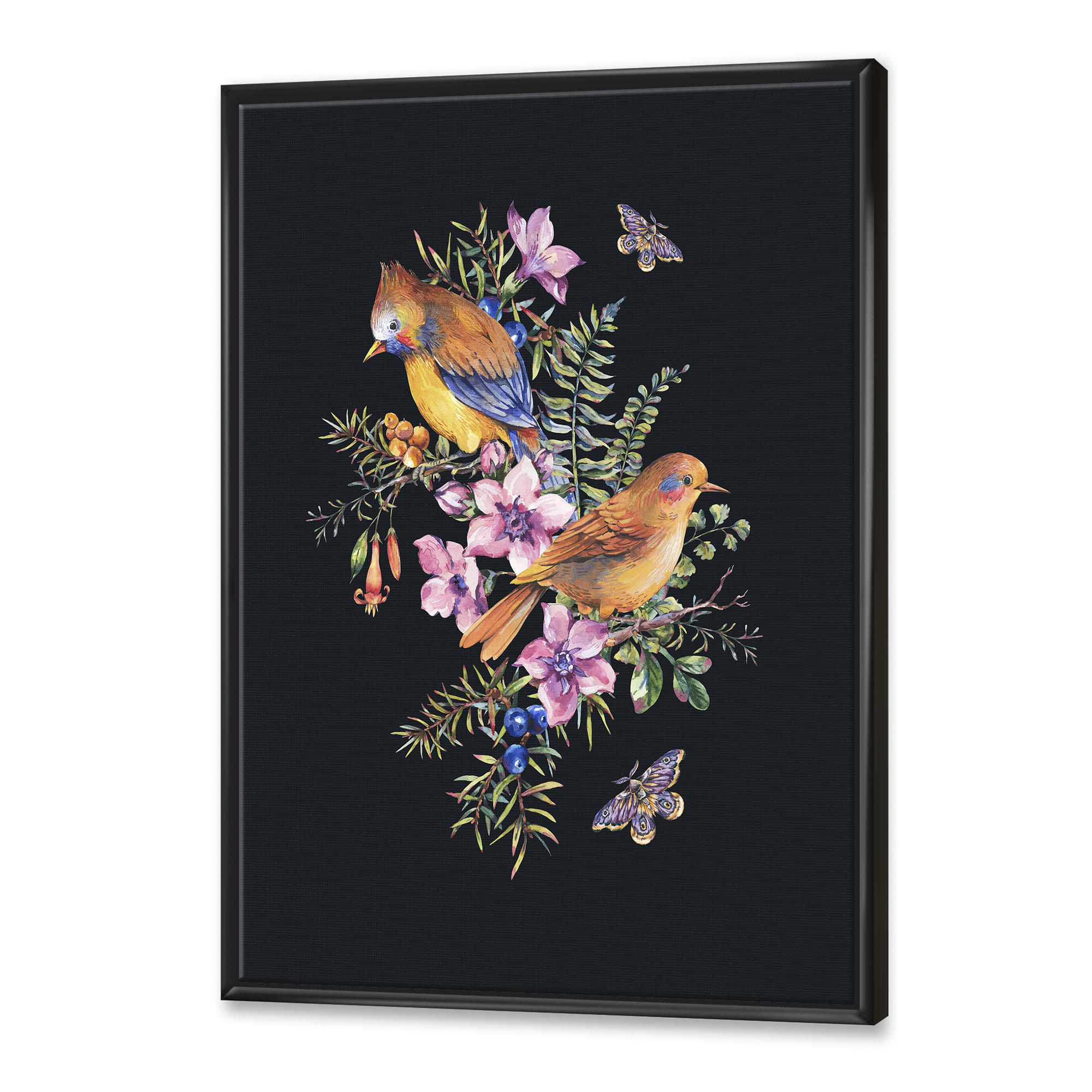 Designart 'Little Bird Sitting On Colourful Bouquet Of Wildflowers II' Traditional Framed Canvas Wall Art Print