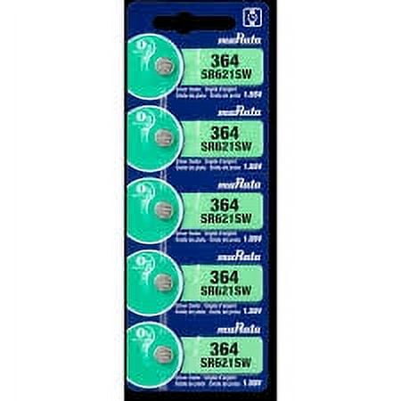 Sony Murata 364 - SR621 Silver Oxide Button Battery 1.55V - 5 Pack   FREE SHIPPING!