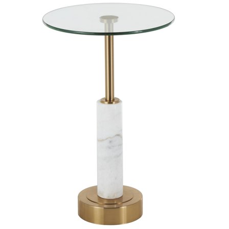 DecMode 14" x 22" White Marble Round Accent Table with Gold Metal Rod and Base, 1-Piece