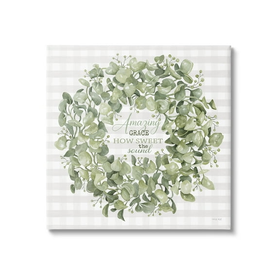 Stupell Industries Amazing Grace How Sweet Lush Green Plant Wreath Graphic Art Gallery-Wrapped Canvas Print Wall Art, 24x24, by Cindy Jacobs