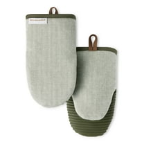 KITCHENAID® Evergreen Design Series Herringbone Ribbed Soft Silicone Mini Oven Mitts 2-Pack Set, Heat Resistant up to 500°F, Flexible & Waterproof, Deep Forest Green, 5.5"x9"