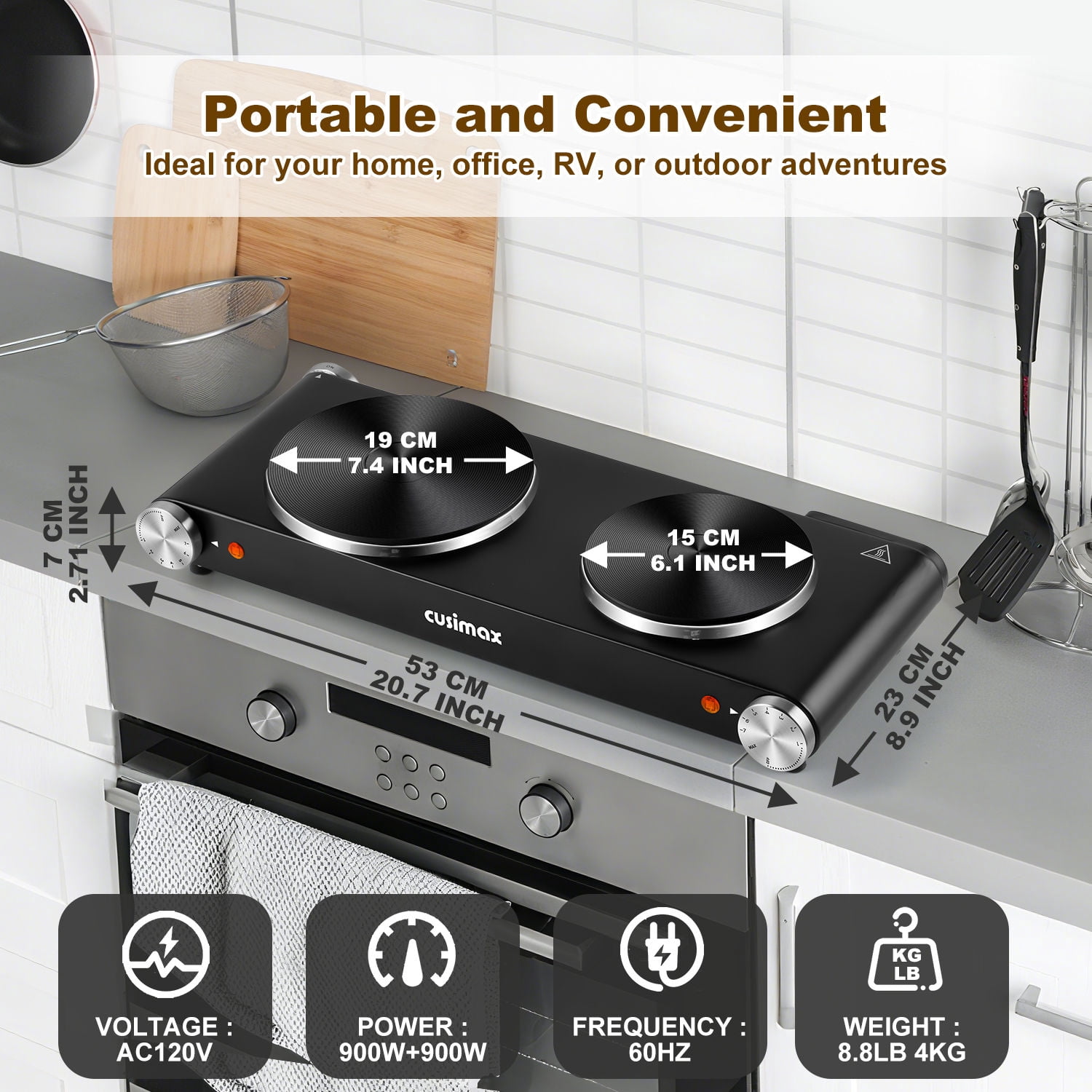 Cusimax 23.03 Inch 2-Coil Stainless Steel Countertop Burners