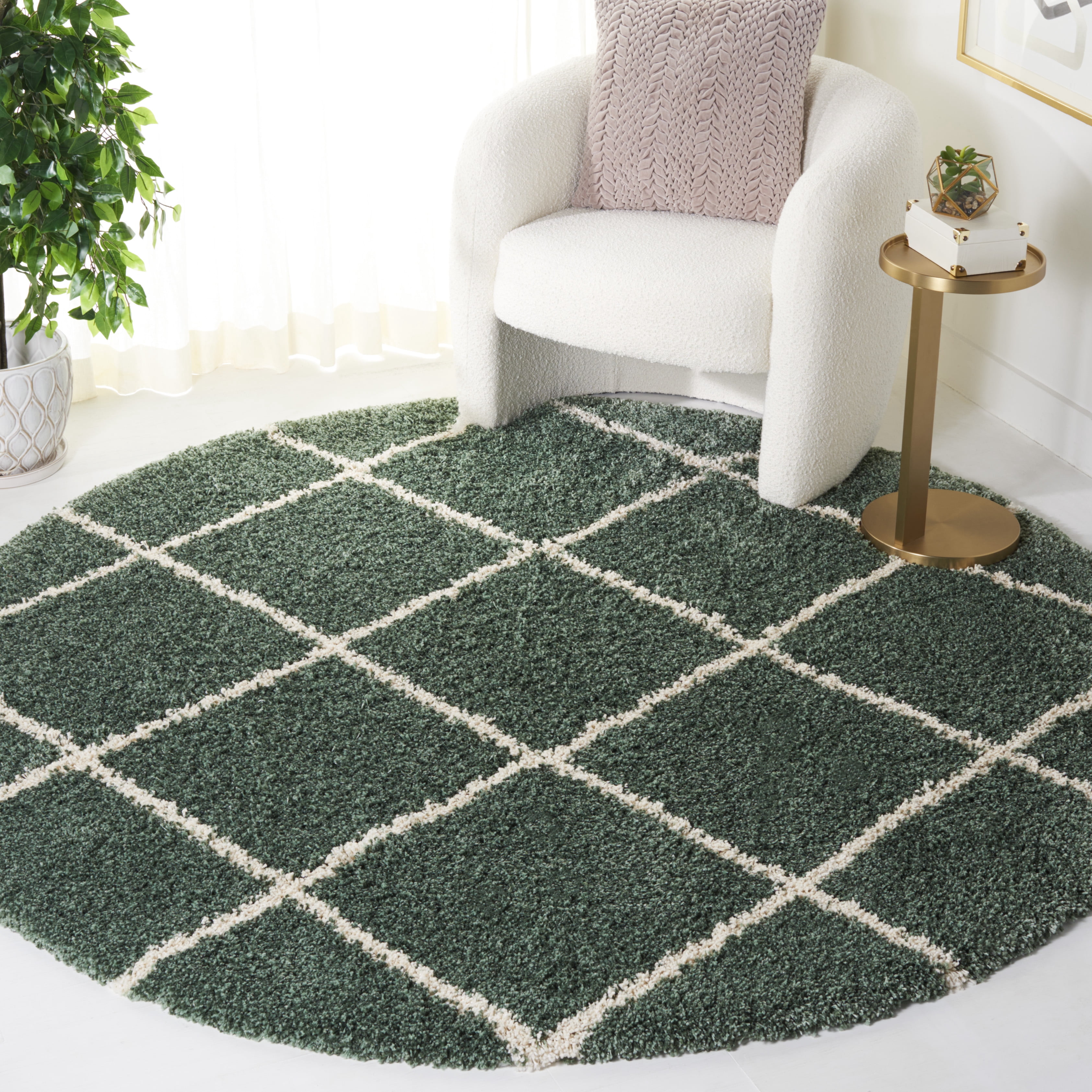 Safavieh Hudson Amias Geometric Shag Area Rug, Green/Ivory, 4' x 4' Round