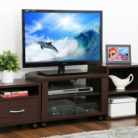 Furinno Indo Tier Petite Espresso TV Stand with Double Glass Doors and Casters Furinno Indo Tier Petite Espresso TV Stand with Double Glass Doors and Casters