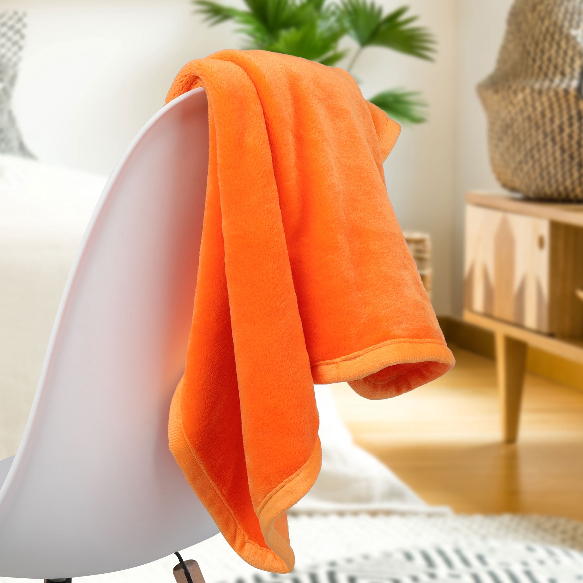 Unique Bargains Flannel Fleece Blanket Soft Luxury Hemmed Orange 23"x30"