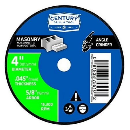 UPC: 0081838755102 | Century Drill & Tool 75510 Thin Masonry Cutting Wheel Type1 – 4 x 1 in.
