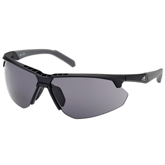 Adidas Men's Semi-Rimless Wrap Sunglasses with Clear Bonus Lens- Matte Black/Smoke Grey SP0042-02A-79