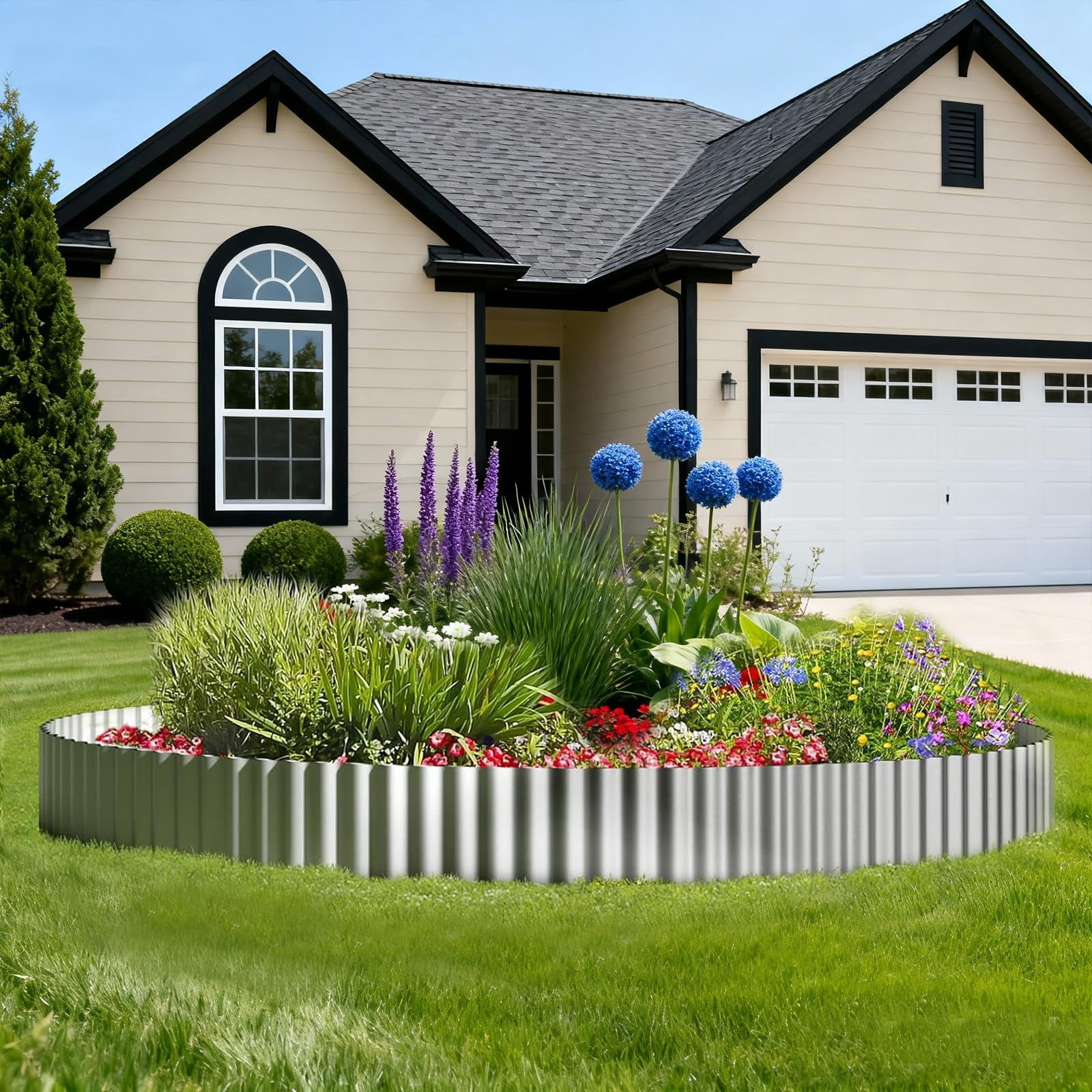 Home Garden Corrugated Metal Garden Edging, Galvanized Steel Landscape & Lawn Edging Border, Metal Garden Border DIY Flower Bed, Lawn Fence Driveway Walkway Raised Beds Yard