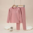 thumbnail image 2 of Odeerbi Kids Boys Girls Long Johns Fleece Lined Thermal Underwear Set Base Layer Set Children's Baby Winter Round Neck Padded Pajamas Tops Pants Set Home Clothing Pink, 2 of 4