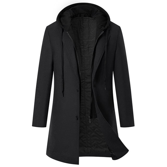 Abrigo de invierno para hombre, abrigo largo de lana cálido, abrigo de invierno de negocios, chaqueta de invierno para ocio con capucha extraíble