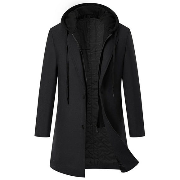 Men's Winter Coat Long Warm Wool Coat Business Winter Coat Winter Jacket Leisure with Removable Hood