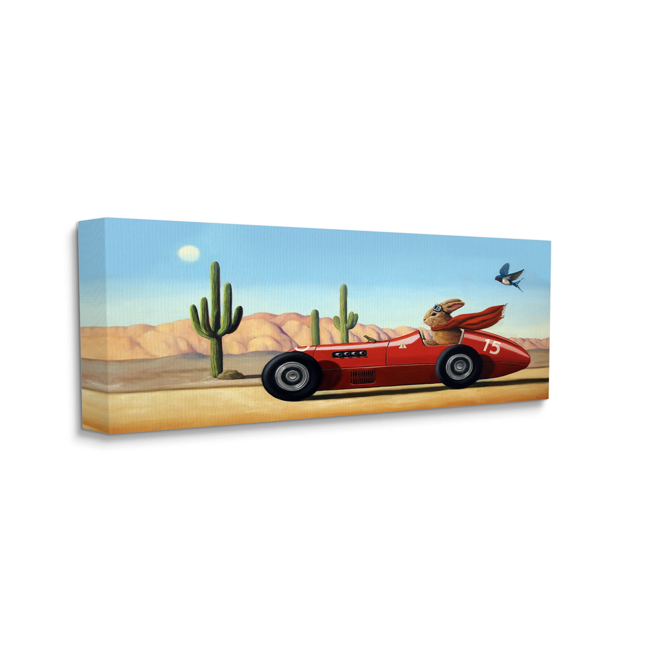 Stupell Industries Race Car Bunny Driving Desert Canyon Painting Gallery Wrapped Canvas Print Wall Art, Design by Lucia Heffernan