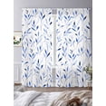 thumbnail image 4 of Blue Leaf Semi Sheer Curtains 108 Inch Length 2 Panels Set, Modern Botanical Foliage Plant Country Flower Sheer Kitchen Curtain Privacy Voile Window Curtain for Living Room Bedroom Rod Pocket Drapes, 4 of 7