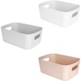 thumbnail image 1 of Juego de 3 cestas de almacenamiento de plástico con asas - Cajas de almacenamiento pequeñas y ligeras - Ideales para baño, cocina, guardería, cosméticos, cajones, estantes, 1 of 5