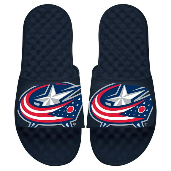Men's ISlide Navy Columbus Blue Jackets Blown Up Logo Slide Sandals