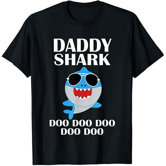 Men's Funny Daddy Shark Doo Doo Doo Fathers Day Daddy Christmas Male Casual Fashion Tee Men Clothing Black T-shirts Black S