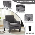 thumbnail image 2 of Mid Century Modern Dark Grey Chenille Fabric Accent Chair with Wood Legs, 2 of 6