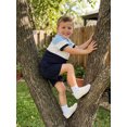 thumbnail image 5 of BemeyourBBs Toddler Baby Boy Summer Clothes Jacquard 2 Pieces Outfits Contrast Short Sleeve Button Down Shirts and Solid Shorts Set Toddler Boys Summer Outfit, 5 of 9