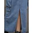 thumbnail image 6 of Unique Bargains Women's Front Split Flap Pockets Maxi Denim Skirt S Gray Blue, 6 of 7