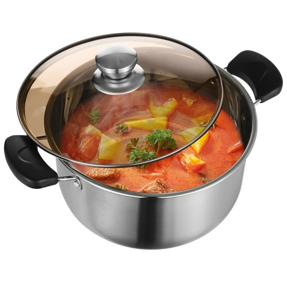 6 QT Stock Pot with Lid, Stainless Steel Soup Pot, Stew Pot with Double Heat-proof Handle, Fast Heating & Even Cooking, Pasta Pot for Boiling, Steaming, Simmering, Home Kitchen Cookware