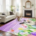 thumbnail image 2 of 8'x10' Area Rugs, Purple Easter Indoor Outdoor Area Rug for Living Room Bedroom, Spring Botanical Floral Rabbit Butterfly Washable Bathroom Rugs Kitchen Floor Carpet Mats Home Decor Aesthetic, 2 of 8