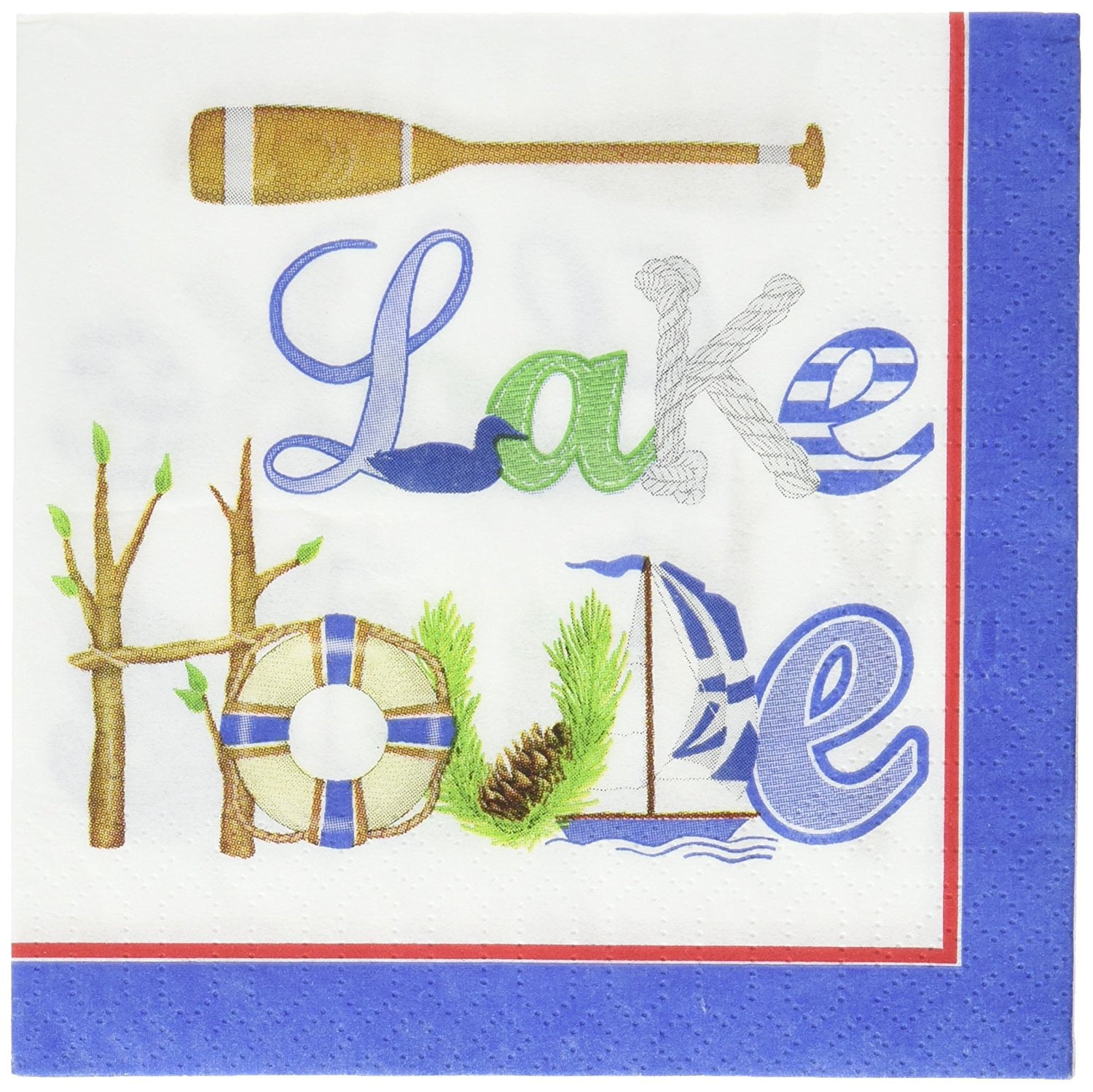 Lake House Paper Beverage Cocktail Napkin, 5 by 5Inch, Package of 20