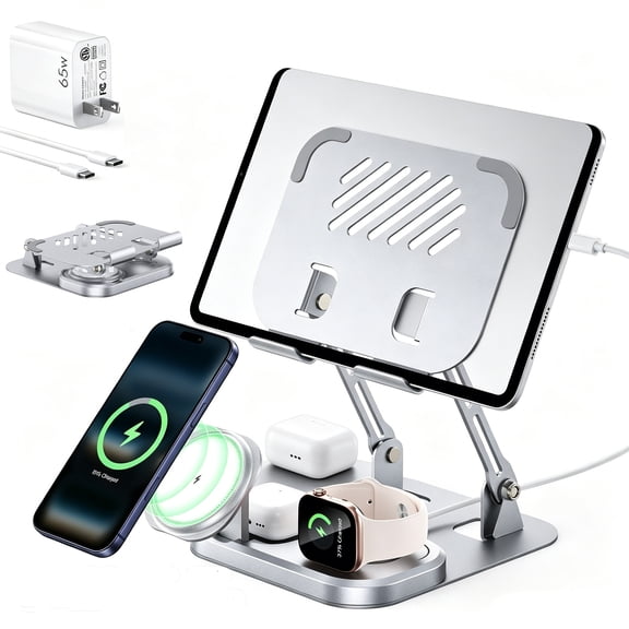 5 in 1 Charging Station for iPhone, 65W Phone and Watch Charger, with 30W Fast Wired Charging Stand, Foldable Wireless Charger Design for Magsafe Charger for iPhone/iWatch/AirPods