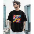 thumbnail image 3 of Men's T-Shirt Abstract Colorful Art Rainbow Wave Short Sleeve Casual Tee Classic Crew Neck T-Shirt for Men, 2XL, 3 of 7