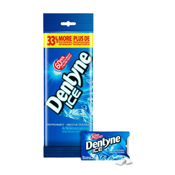 Dentyne Ice, Peppermint Sugar-free Gum - Pack of 4 (64 Pieces)