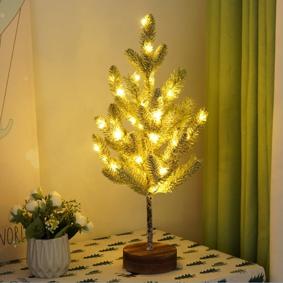 Vaidha 21.65 Inch Snow Flocked Artificial Christmas Tree with 50 LED Lights | Battery Operated Tabletop Centerpiece for Desk & Home Holiday Decor