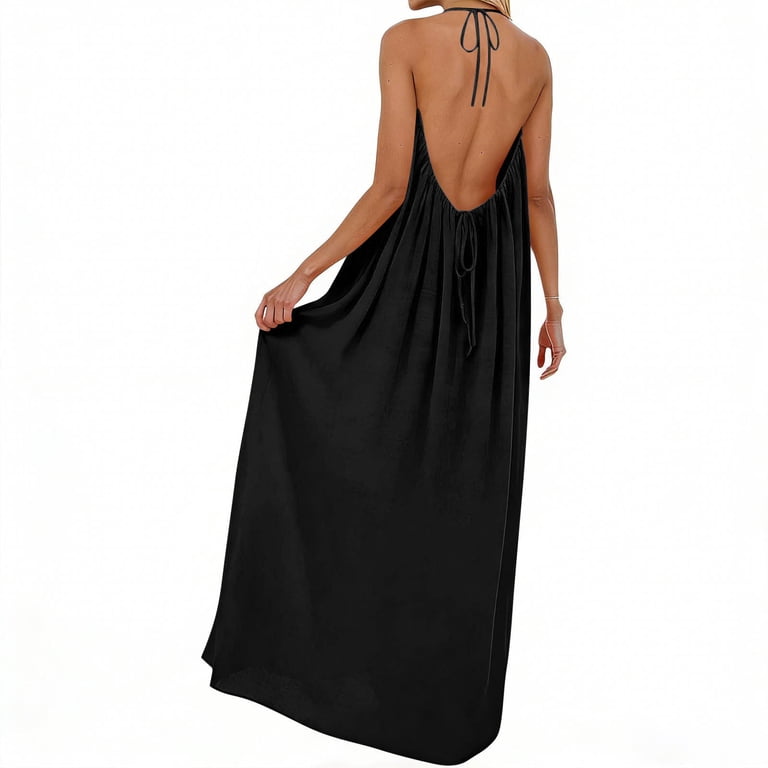 FchengtaiS Women Summer Maxi Dress Halter Backless Beach Dresses Casual Loose Flowy Trendy Boho Sleeveless Sundress, Women's, Size: Medium FchengtaiS Women Summer Maxi Dress Halter Backless Beach Dresses Casual Loose Flowy Trendy Boho Sleeveless Sundress, Women's, Size: Medium