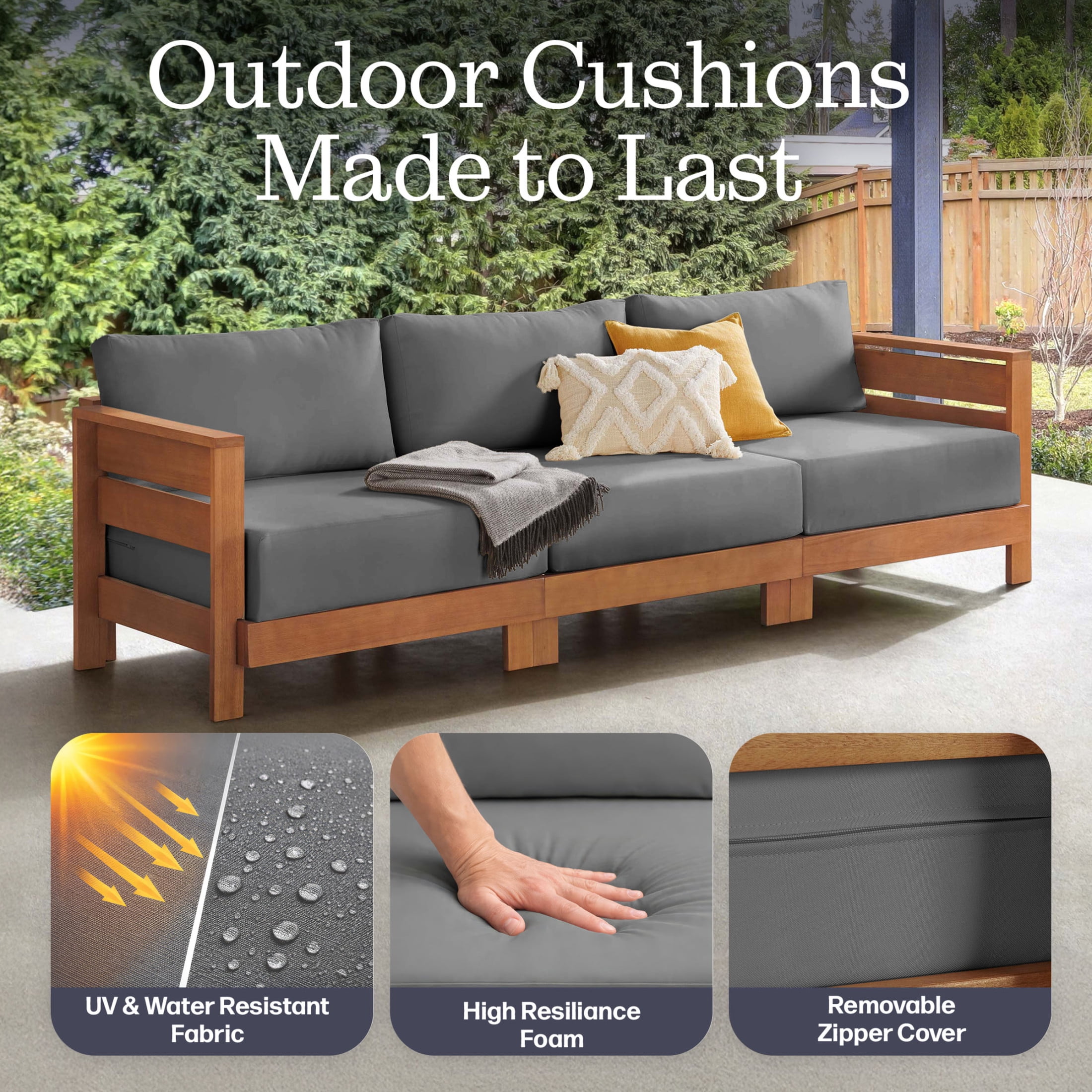 Alaterre Furniture Barton 3-Seat Patio Sofa - Eucalyptus Wood Outdoor Couch (Natural)