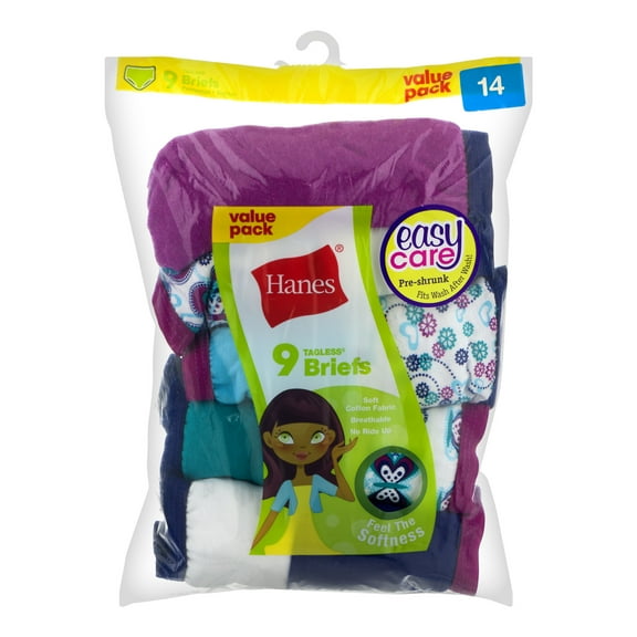 Hanes Girls Brief Underwear, 9 Pack