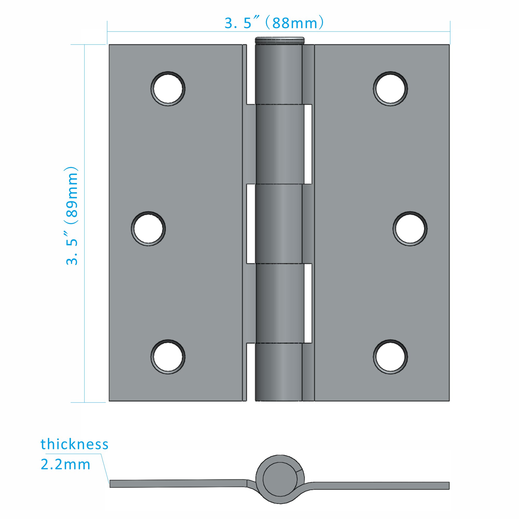 100 PACKS 3.5IN Steel Door Hinge Heavy Duty for Interior & Exterior Door, Square Corner,Thickness:2.2mm,Satin Nickel,Removable pin, with Screws - image 5 of 5