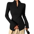 thumbnail image 1 of Suéter Básico de Punto para Mujer, Elegante Jersey de Cuello Alto con Botones, Corte Entallado, Abertura Cruzada y Larga. Negro L, 1 of 8