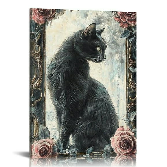 Creowell Cute Cat Canvas Wall Art Decor for Home Living Room Bathroom Bedroom Office, Perfect Gift for Mother's Day 12x16in