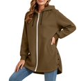 thumbnail image 3 of Women Hoodie Jacket Sevevn Hooded Full Zip Longline Fit Fleece Fabric Side Snap Buttons Side Pockets Long Sleeve Outerwear For Daily Casual Wear, 3 of 9