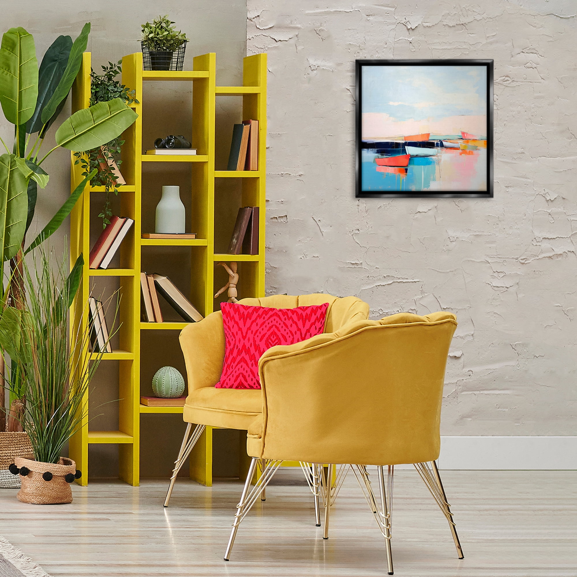 Stupell Industries Vivid Boat Reflection Transportation Painting Black Floater Framed Canvas Art Print Wall Art, 18 x 18